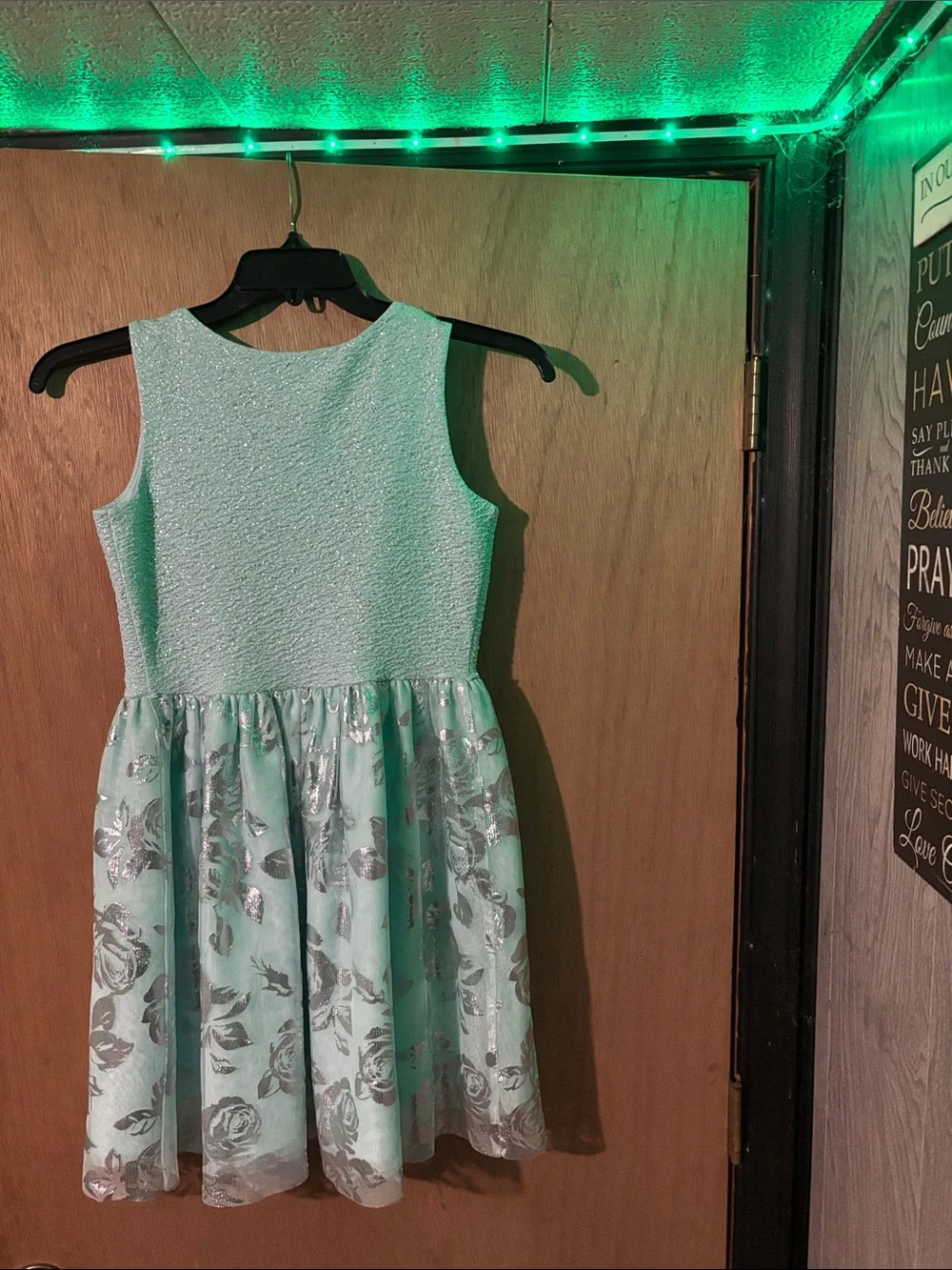 The Children's Place Mint Green Dress with Silver Floral Skirt